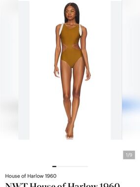 House of Harlow 1960 Cutout One-Piece Swimsuit in Mustard with Ivory Ties